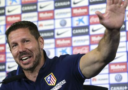 Simeone, durante la rueda de prensa previa al partido con el Barcelona.