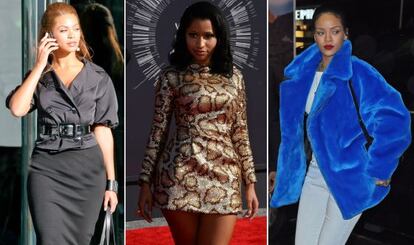 Desde la izquierda: las cantantes Beyonc&eacute;, Nicki Minaj y Rihanna.