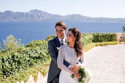 El tenista Rafa Nadal y Mery Perelló, este sábado en sa Fortalesa, el lugar elegido para el enlace matrimonial. 
