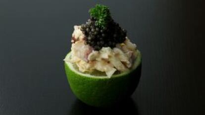 'Kimchi' de ahumados con caviar en el restaurante Sollo.