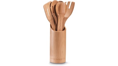 Estos utensilios de cocina de madera de bambú son ideales para las sartenes y ollas con protección antiadherente.