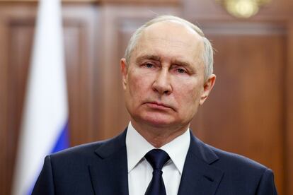 Russian President Vladimir Putin delivers his address to the nation in Moscow, Russia, on June 26, 2023.