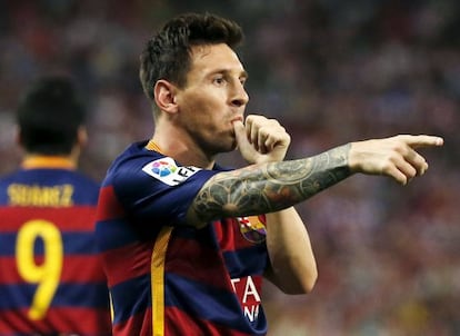 Messi celebra su gol ante el Atl&eacute;tico. 