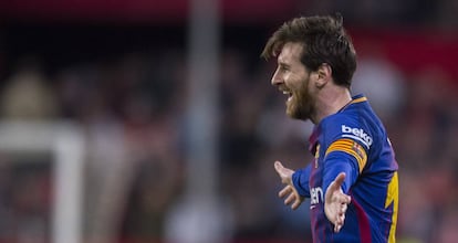 Messi festeja el segundo tanto del Barcelona.