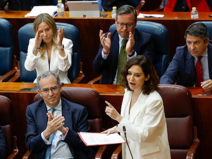 La presidenta de la Comunidad de Madrid, Isabel Díaz Ayuso, este jueves durante el pleno en la Asamblea de Madrid.