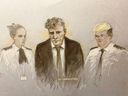 Un dibujo de Paul Doyle, durante su comparecencia el viernes pasado ante un juez de Liverpool.