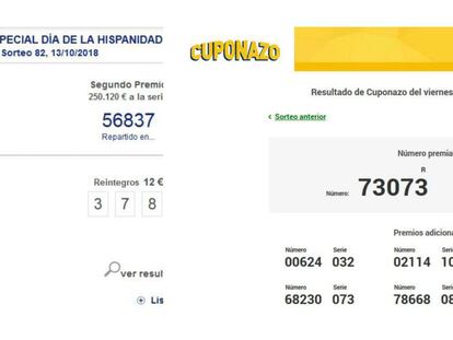 A la izquierda, el resultado de la Lotería; a la derecha, el del cuponazo de la ONCE.
