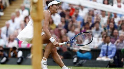 Muguruza, durante la final de Wimbledon en 2017.