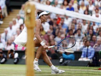 Muguruza, durante la final de Wimbledon en 2017.