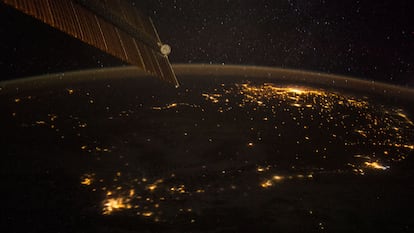 An observation of Earth made during a nighttime flyby by the Expedition 40 crew aboard the International Space Station.