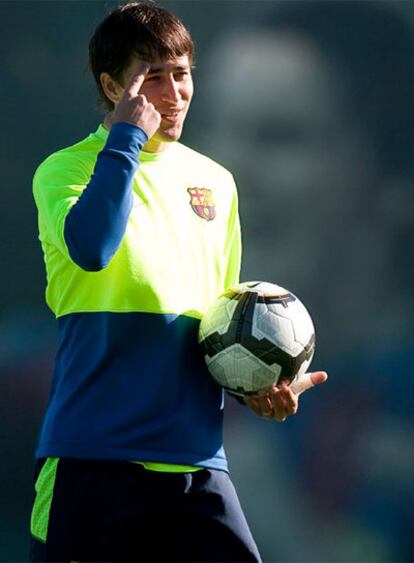 Bojan, en un entrenamiento con el Barça.