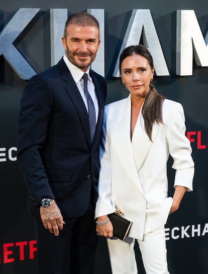 David Beckham and Victoria Beckham en el estreno de la serie documental 'Beckham' en Londres en 2023.
