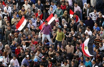 Manifestantes en la plaza de Tahrir de El Cairo.