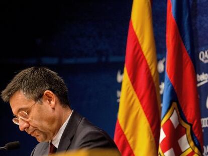 Josep Maria Bartomeu, en la rueda de prensa de ayer en el Camp Nou.