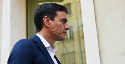 El exl&iacute;der socialista Pedro S&aacute;nchez en la sede del PSOE, en Madrid.