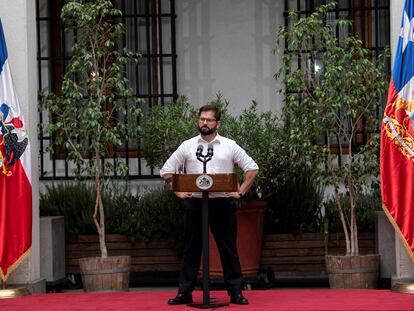 El presidente de Chile, Gabriel Boric, durante una rueda de prensa en La Moneda, el pasado 14 de marzo.