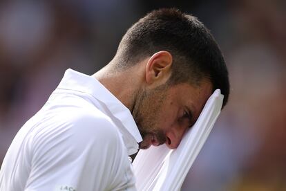 Djokovic se lamenta durante el partido.