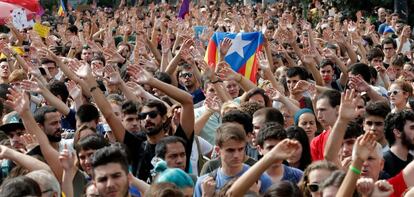 Concentració d'estudiants al centre de Barcelona.