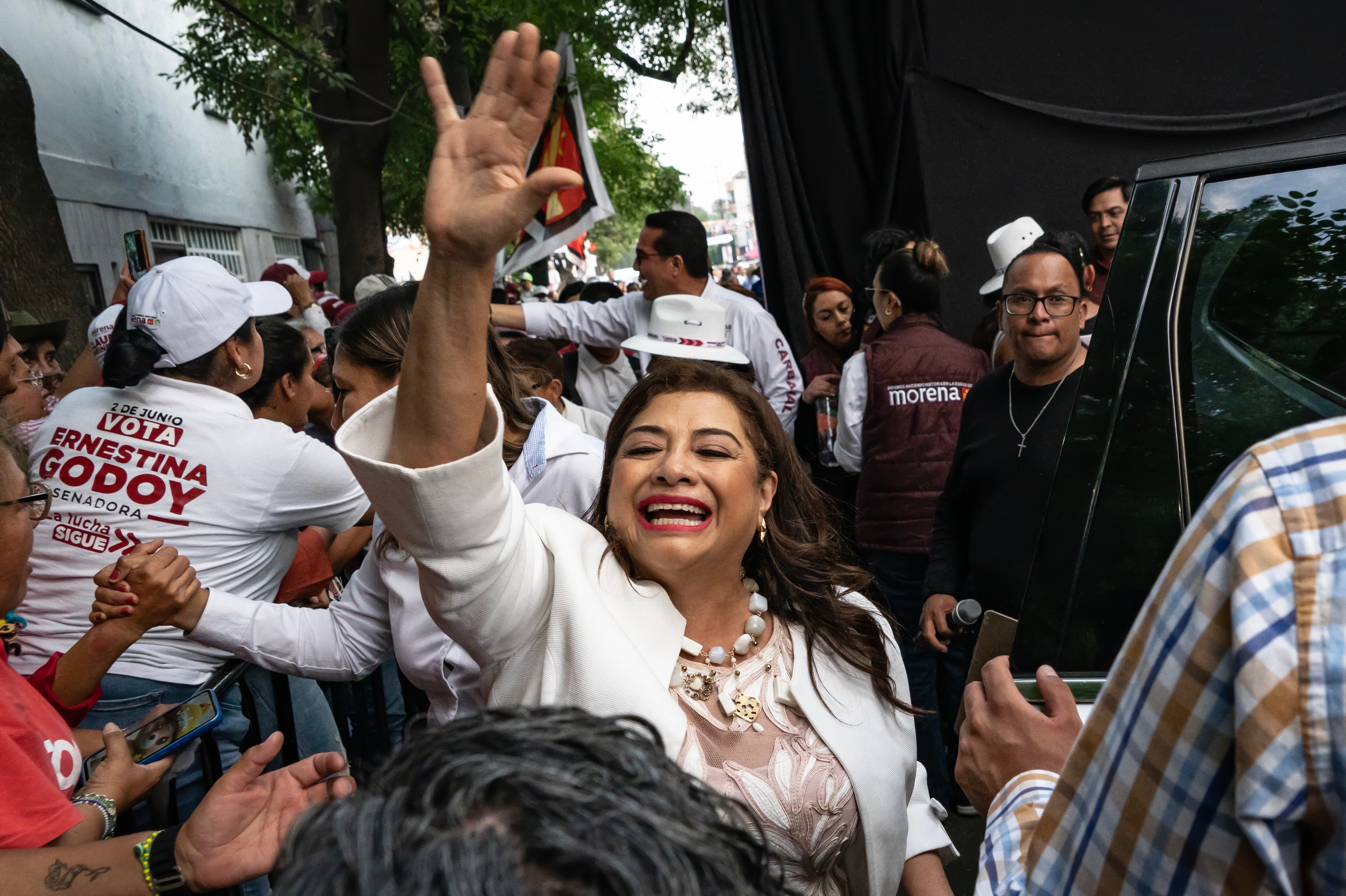 Clara Brugada, el 16 de abril en Ciudad de México.