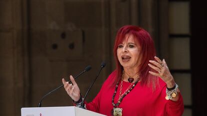 Layda Sansores San Román durante una conferencia de prensa en Ciudad de México.