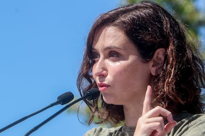 La presidenta de Madrid, Isabel Díaz Ayuso, durante la presentación de los candidatos a las elecciones municipales de la zona oeste, el domingo.
