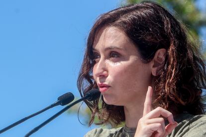 La presidenta de Madrid, Isabel Díaz Ayuso, durante la presentación de los candidatos a las elecciones municipales de la zona oeste, el domingo.