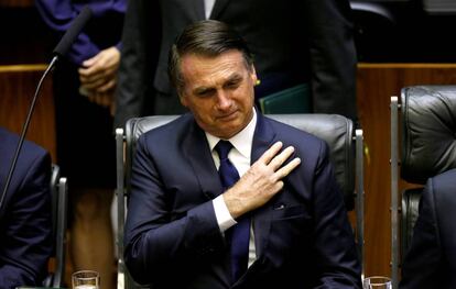 Jair Bolsonaro, ayer durante su toma de posesión.