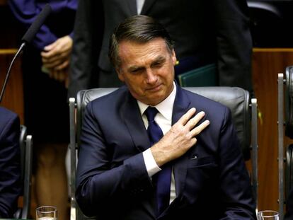 Jair Bolsonaro, ayer durante su toma de posesión.