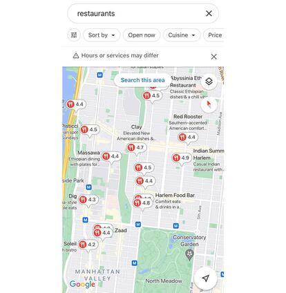 Restaurantes en Google Maps.