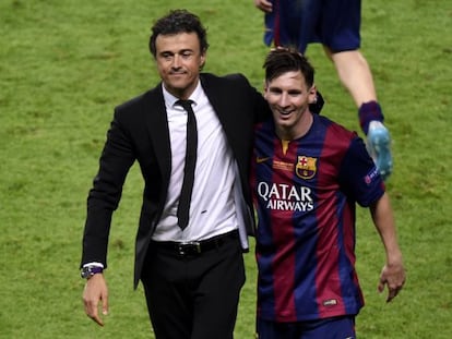 Luis Enrique y Messi, tras la final de la Champions.