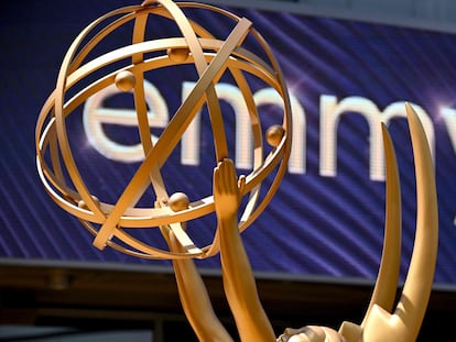 An Emmy statue is seen ahead of the 74th Emmy Awards at the Microsoft Theater in Los Angeles, California, on September 12, 2022.