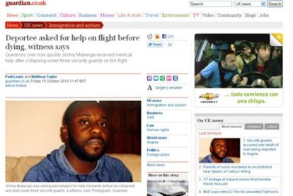 Jimmy Mubenga, angoleño de 46 años, murió cuando estaba siendo deportado desde el aeropuerto de Londres. En la imagen, una foto del fallecido, publicada en la página web de <i>The Guardian</i>.