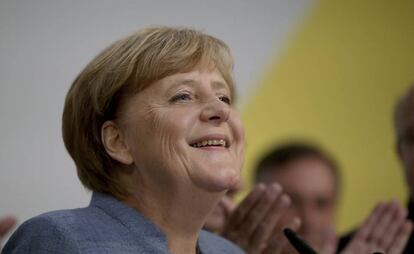 Angela Merkel, este domingo, en Berlín.
