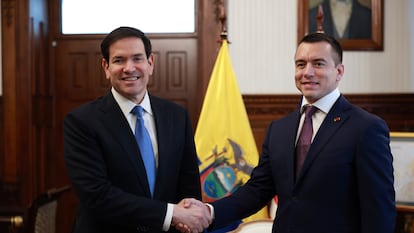 Marco Rubio, secretario de Estado, junto a Daniel Noboa, presidente de Ecuador, este jueves en Quito.