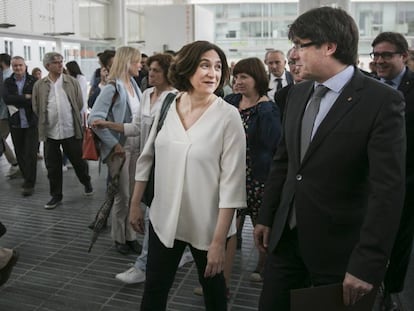 Ada Colau i Carles Puigdemont, el 7 de juny.