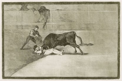 'La desgraciada muerte de Pepe. Tauromaquia' (1816) de Francisco de Goya. Aguafuerte 25 x 32 cm.