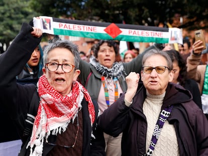 Un grupo de personas se manifiesta en apoyo a Palestina, el pasado 17 de octubre, en Bogotá (Colombia).