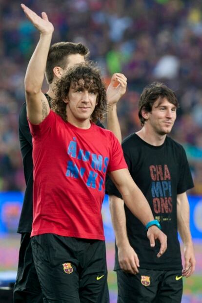 Carles Puyol durante la celebración por la consecución de la 'Champions' en el Camp Nou.