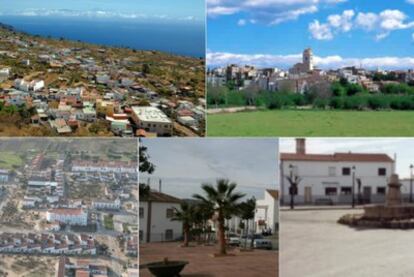 De izquierda a derecha y de arriba a abajo, El Pinar de El Hierro, La Canonja, Vegaviana, Villanueva de la Concepción y Alagón del Río.