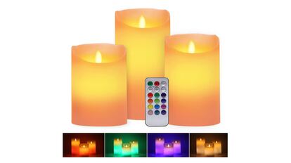 Lote de tres velas LED multicolor