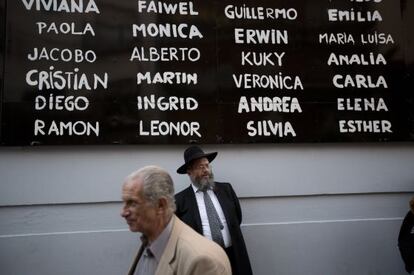 Mural con el nombre de los asesinados en el atentado de 1994.