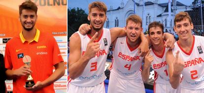 Sureda, en agosto de 2018, celebrando el bronce europeo con la selección española 3x3 y con el trofeo de mvp del torneo