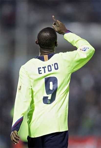 Eto&#39;o celebra el primer gol al Getafe.