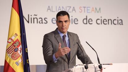El presidente del Gobierno, Pedro Sánchez, interviene en un acto en el CSIC en febrero de 2022.