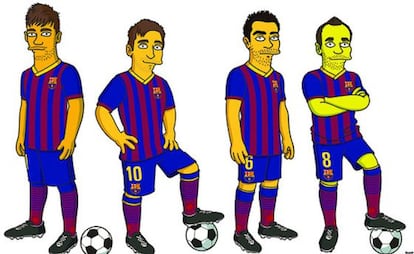 Neymar, Messi, Xavi e Iniesta, en su versión 'simpsonizada'.
