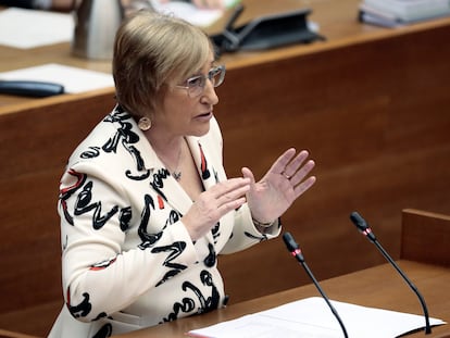 Ana Barceló, portavoz socialista en las Cortes Valencianas, en la tribuna del Parlamento.