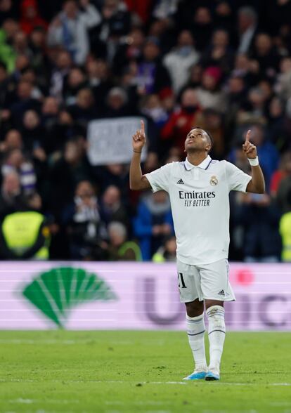 Rodrygo celebra el gol del empate al Atltico en la Copa del Rey.