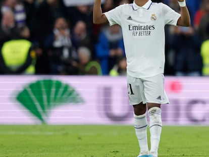 Rodrygo celebra el gol del empate al Atlético en la Copa del Rey.