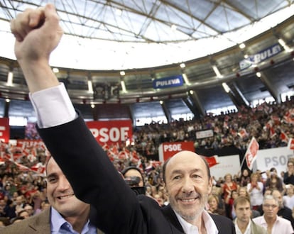 Rubalcaba, el domingo en el mitin de Valencia.