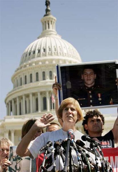 Cindy Sheehan, durante la rueda de prensa del miércoles en Washington.